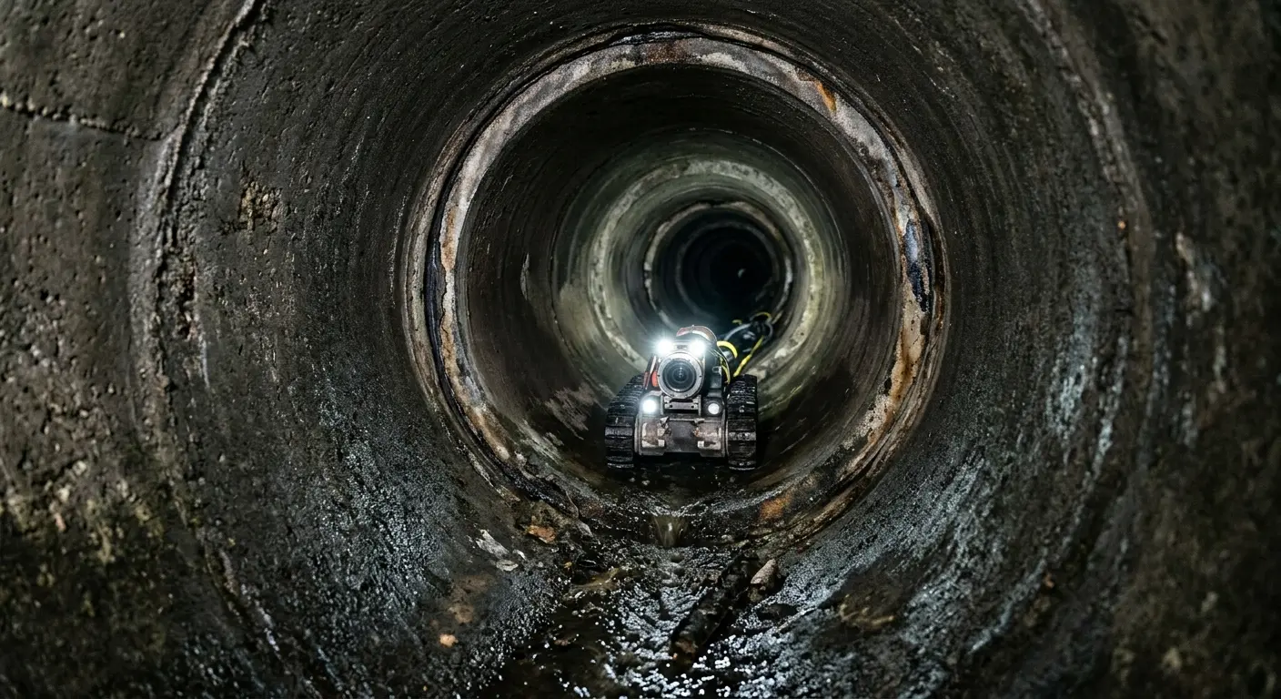 Robotic sewer camera inspecting pipe interior for Sewer Line Cleaning in Carmel